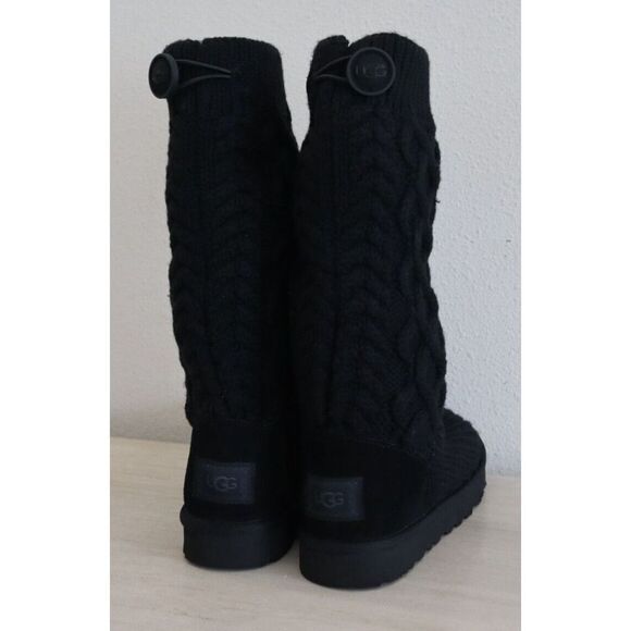 UGG 1146010 Women's Sz 6 Black Classic Cardi Cable-Knit Pull On Boots - Picture 4 of 16